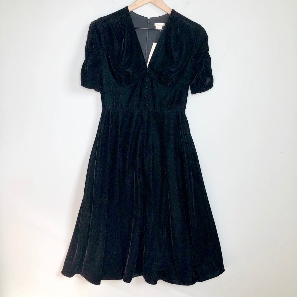 New Velvet Fit & Flare Princess Midi Dress Pleated Ruched Whimsigoth Dark Formal - Picture 5 of 9